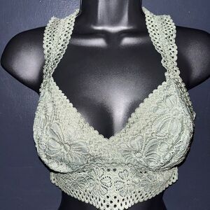 Aerie Olive green feminine romantic lace bralette. Size medium.